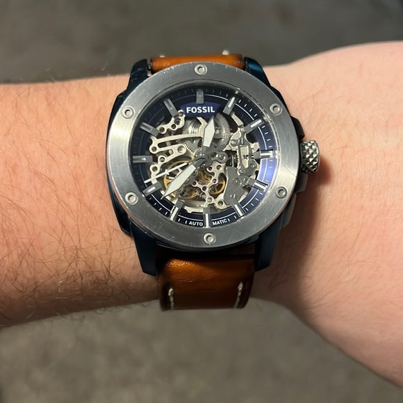 Fossil Modern Machine Automatic Skeleton Silver Dial Brown Leather Strap Watch for Men - ME3135 Buy Now By Fossil