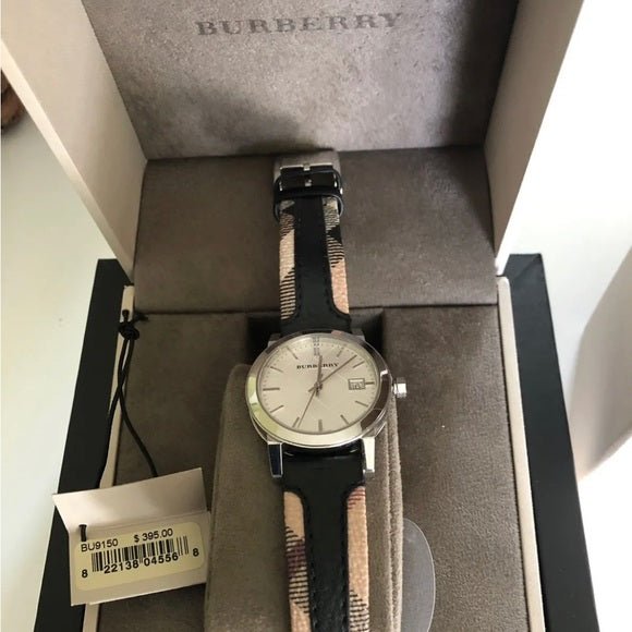 Burberry The City White Dial Black Haymarket Leather Strap Watch for Women - BU9150 Buy Now By Burberry