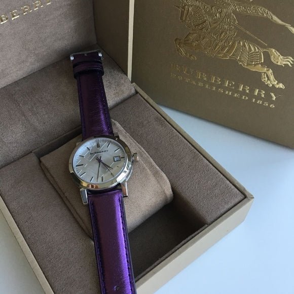 Burberry The City Silver Dial Purple Leather Strap Watch for Women - BU9122 Buy Now By Burberry