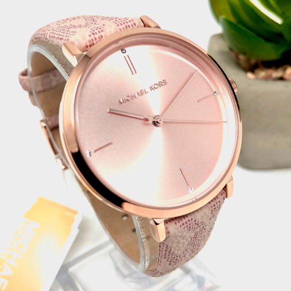 Michael Kors Jayne Three Hand Rose Gold Dial Pink Leather Strap Watch For Women - MK7130 Buy Now By Michael Kors