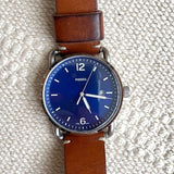 Fossil Commuter Blue Dial Blue Leather Strap Watch for Men - FS5325