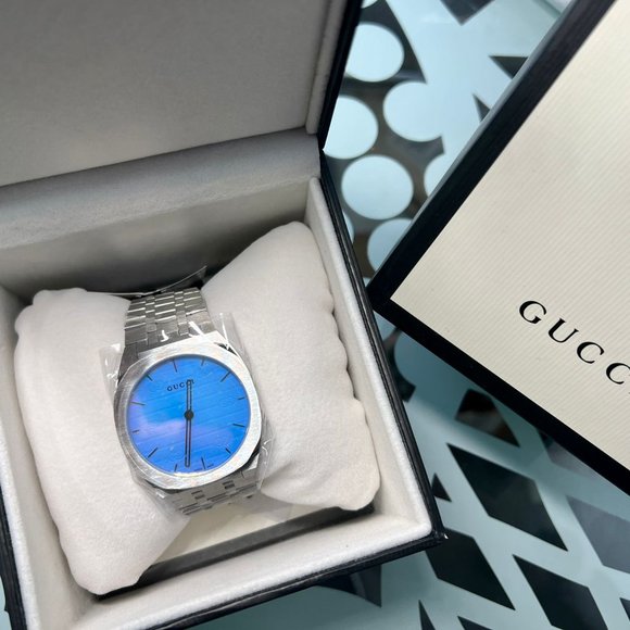 Gucci 25H Quartz Blue Dial Silver Steel Strap Unisex Watch - YA163408 Buy Now By Gucci