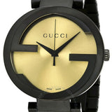 Gucci Interlocking Grammy XL Gold Dial Black Steel Strap Watch for Men - YA133209 Buy Now By Gucci