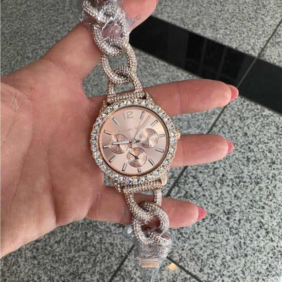 Michael Kors Layton Multifunction Crystals Rose Gold Dial Rose Gold Steel Strap Watch for Women - MK4654 Buy Now By Michael Kors