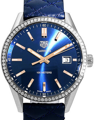 Tag Heuer Carrera Quartz Diamonds Blue Dial Blue Leather Strap Watch for Women - WAR1114.FC6391 Buy Now By Tag Heuer