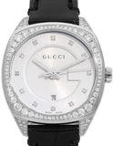 Gucci GG2570 Diamonds Silver Dial Black Leather Strap Watch For Women - YA142507 Buy Now By Gucci