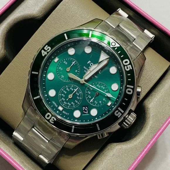 Fossil FB-03 Chronograph Green Dial Silver Steel Strap Watch for Men - FS5726 Buy Now By Fossil