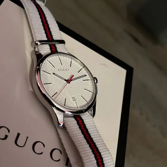 Gucci G Timeless Quartz White DIal White NATO Strap Watch For Men - YA126322 Buy Now By Gucci