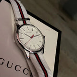 Gucci G Timeless Quartz White DIal White NATO Strap Watch For Men - YA126322 Buy Now By Gucci