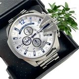 Diesel Mega Chief Chronograph White Dial Silver Steel Strap Watch For Men - DZ4477 Buy Now By Diesel