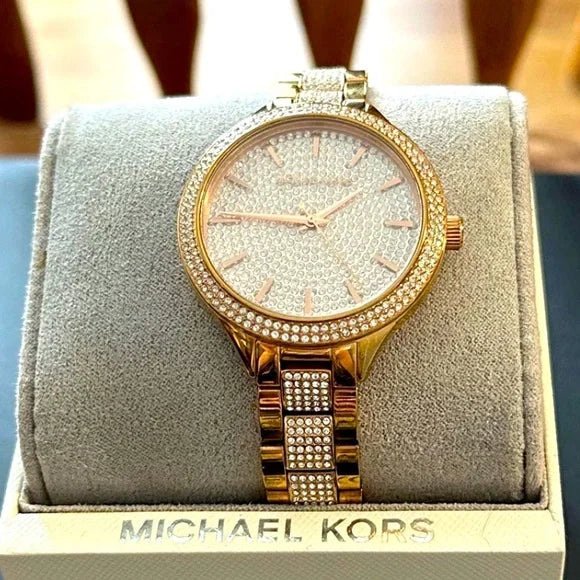 Michael Kors Slim Runway Crystals Gold Dial Gold Steel Strap Watch for Women - MK3632 Buy Now By Michael Kors