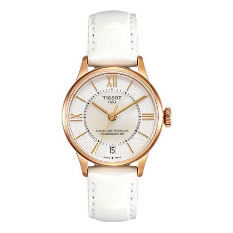 Tissot Chemin Des Tourelles Powermatic 80 Lady Silver Dial White Leather Strap Watch For Women - T099.207.36.118.00 Buy Now By Tissot