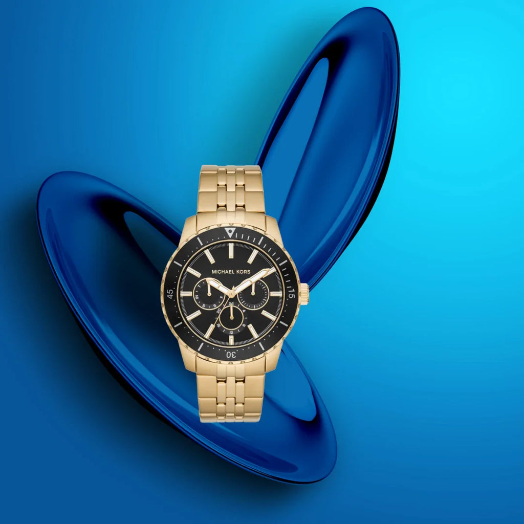 Michael Kors Cunningham Multifunction Black Dial Gold Steel Strap Watch For Men - MK7154 Buy Now By Michael Kors