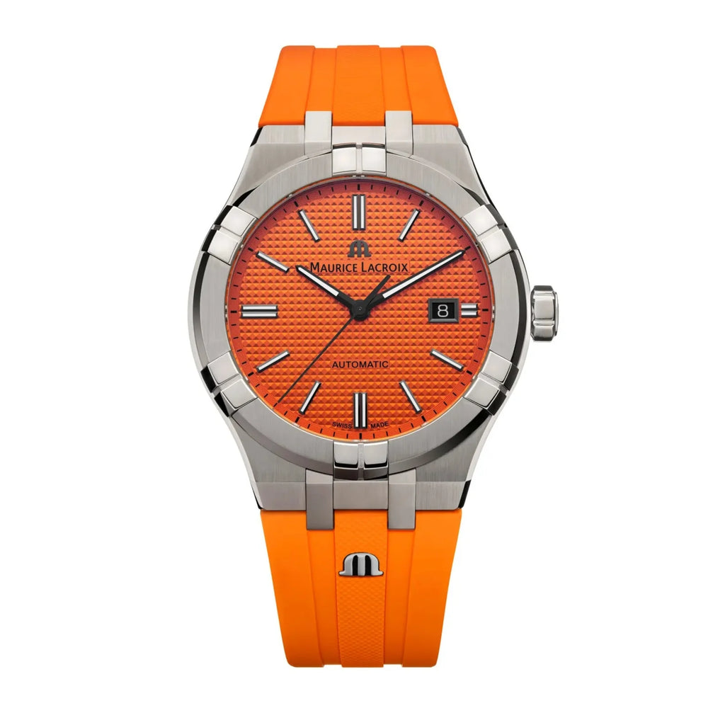 Maurice Lacroix Aikon Automatic Date Orange Dial Silver Steel Strap Watch For Men - AI6008-SS00F-530-E Buy Now By Maurice Lacroix