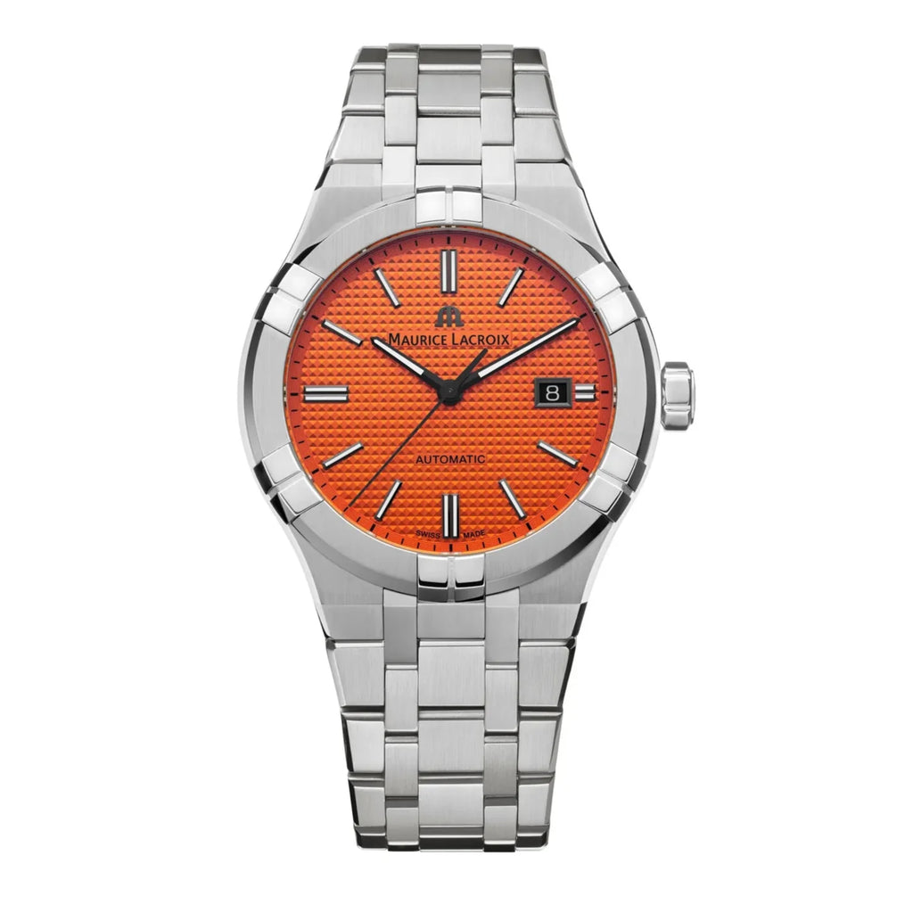 Maurice Lacroix Aikon Limited Edition Automatic Date Orange Dial Silver Steel Strap Watch For Men - AI6008-SS00F-530-1 Buy Now By Maurice Lacroix