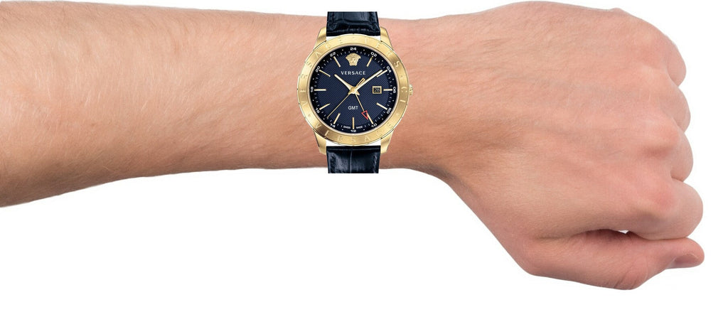 Versace Univers Navy Blue Dial Navy Blue Leather Strap Watch for Men - VEBK00318 Buy Now By Versace