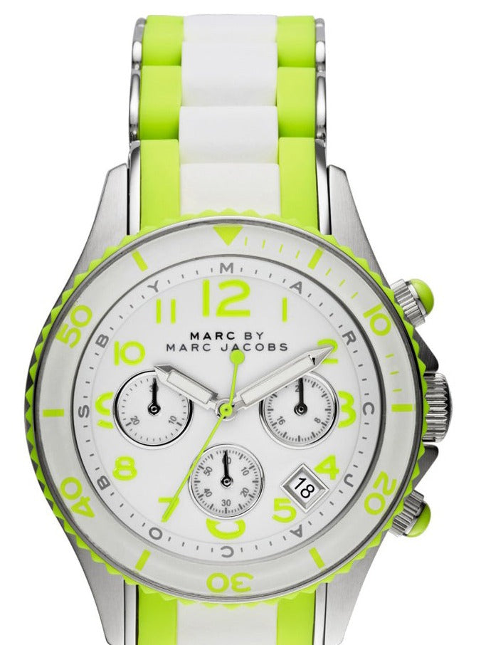 Marc Jacobs Rock Chronograph White Dial White & Green Silicone Strap Watch for Women - MBM2592 Buy Now By Marc Jacobs