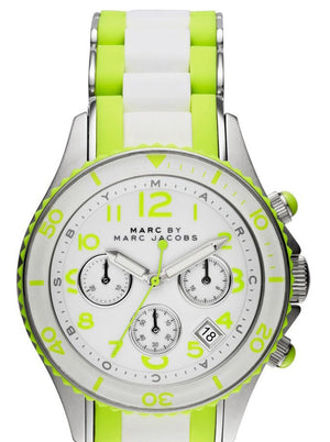 Marc Jacobs Rock Chronograph White Dial White & Green Silicone Strap Watch for Women - MBM2592 Buy Now By Marc Jacobs