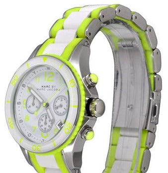 Marc Jacobs Rock Chronograph White Dial White & Green Silicone Strap Watch for Women - MBM2592 Buy Now By Marc Jacobs
