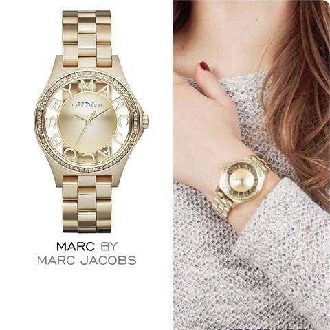 Marc Jacobs Henry Transparent Gold Dial Gold Steel Strap Watch for Women - MBM3338 Buy Now By Marc Jacobs