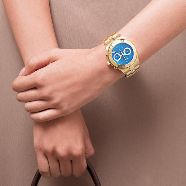 Marc Jacobs Blade Chronograph Blue Dial Gold Steel Strap Watch for Women - MBM3307 Buy Now By Marc Jacobs