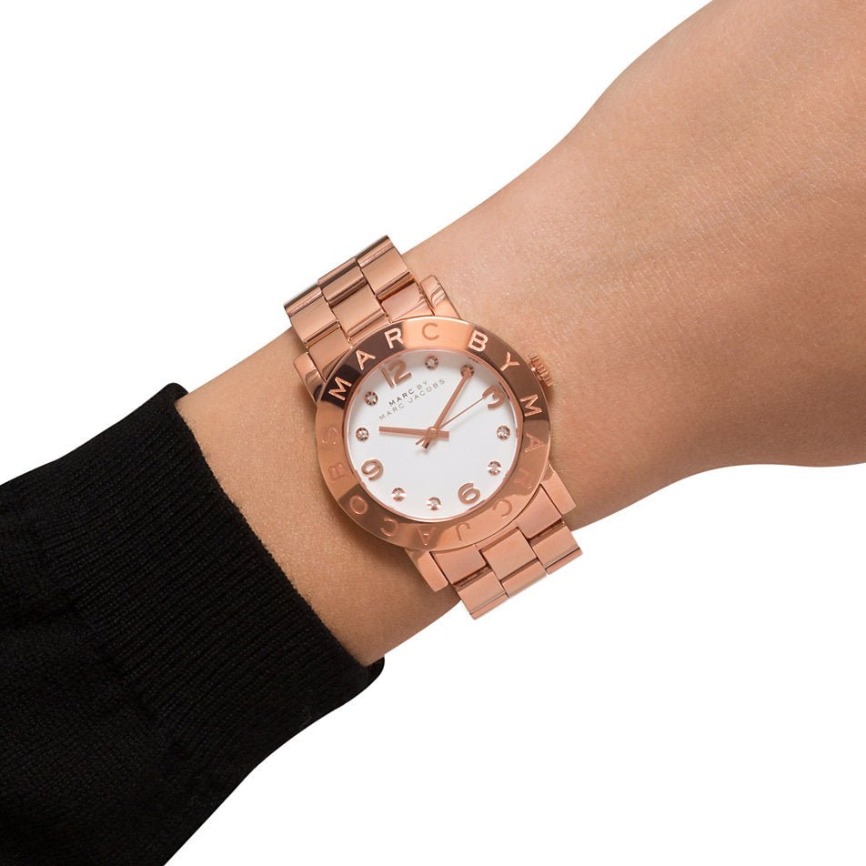 Marc Jacobs Amy White Dial Rose Gold Stainless Steel Strap Watch for Women - MBM3077