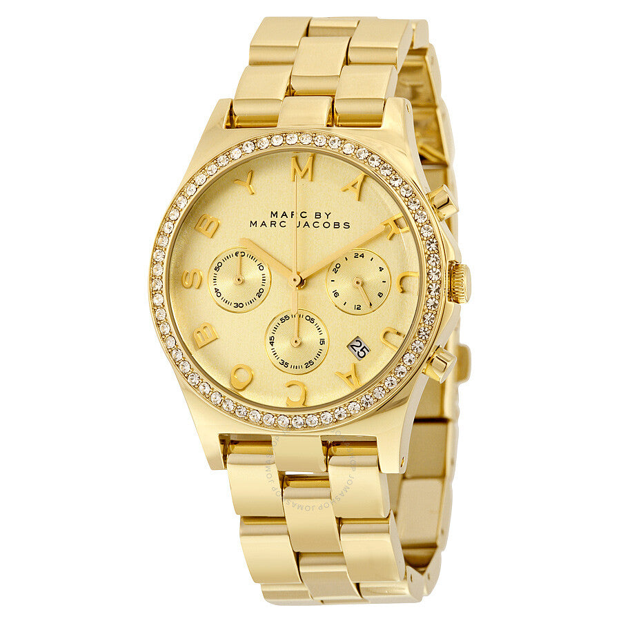 Marc Jacobs Henry Chronograph Gold Dial Gold Steel Strap Watch for Women - MBM3105 Buy Now By Marc Jacobs