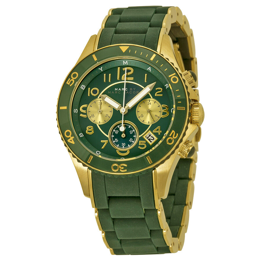 Marc Jacobs Rock Chronograph Green Dial Green Silicone Strap Watch for Women - MBM2597 Buy Now By Marc Jacobs
