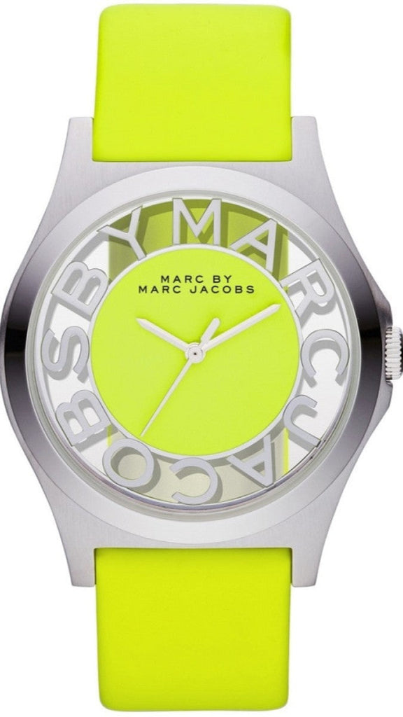 Marc Jacobs Henry Skeleton Neon Yellow Dial Yellow Leather Strap Watch for Women - MBM1242 Buy Now By Marc Jacobs