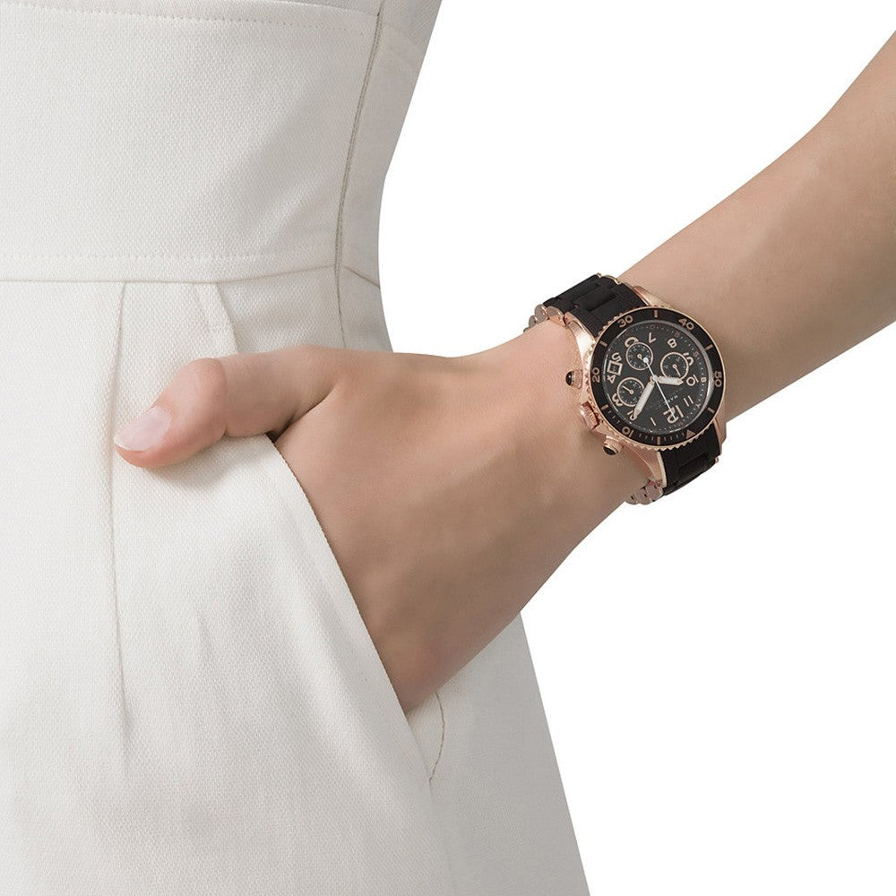 Marc Jacobs Rock Chronograph Black Dial Black Silicone Strap Watch for Women - MBM2553 Buy Now By Marc Jacobs