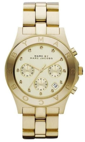 Marc Jacobs Blade Chronograph Gold Dial Gold Steel Strap Watch for Women - MBM3101 Buy Now By Marc Jacobs