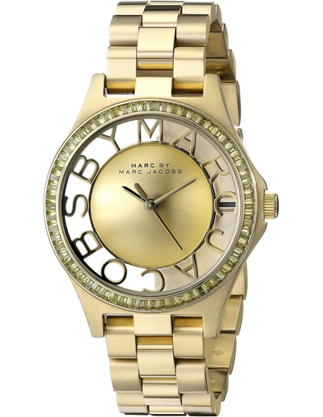 Marc Jacobs Henry Transparent Gold Dial Gold Steel Strap Watch for Women - MBM3338 Buy Now By Marc Jacobs