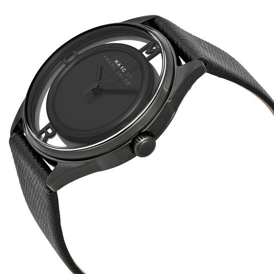 Marc Jacobs Tether Transparent Black Dial Black Leather Strap Watch for Women - MBM1379 Buy Now By Marc Jacobs