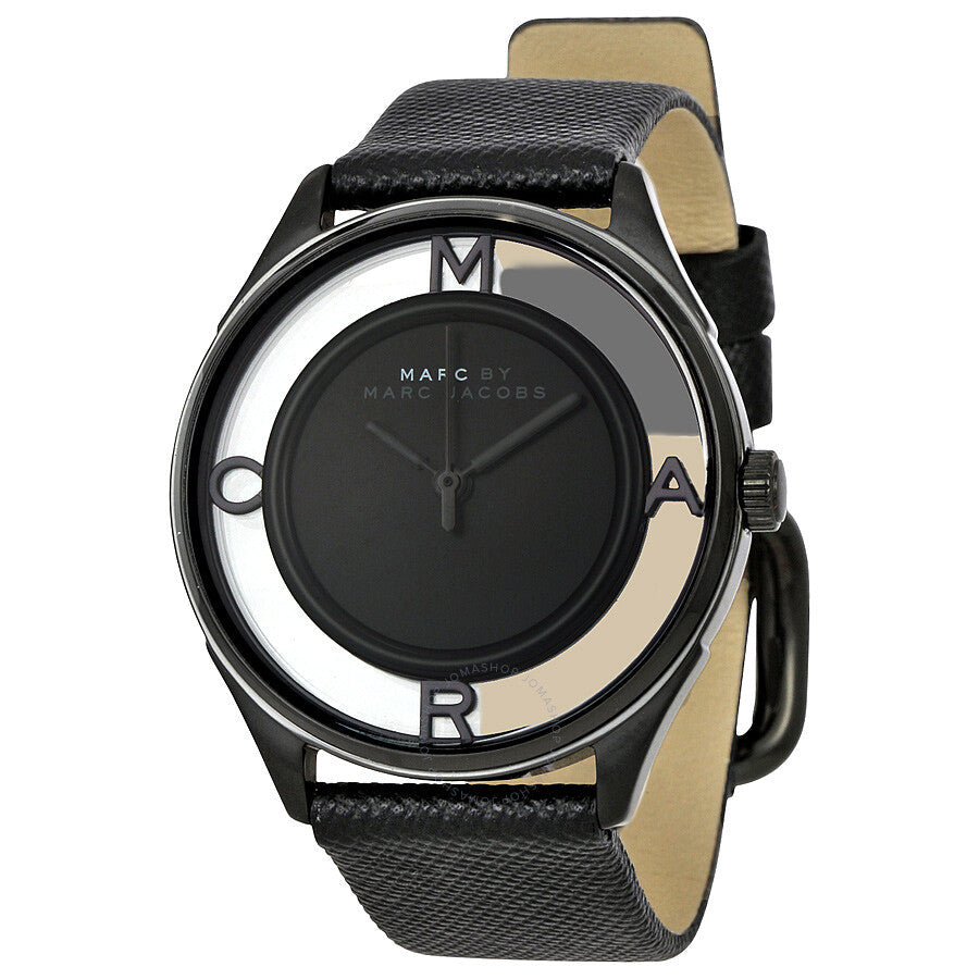 Marc Jacobs Tether Transparent Black Dial Black Leather Strap Watch for Women - MBM1379 Buy Now By Marc Jacobs
