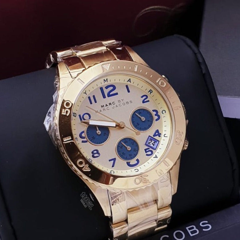 Marc Jacobs Rock Metal Chronograph Gold Dial Gold Steel Strap Watch for Men - MBM3158 Buy Now By Marc Jacobs