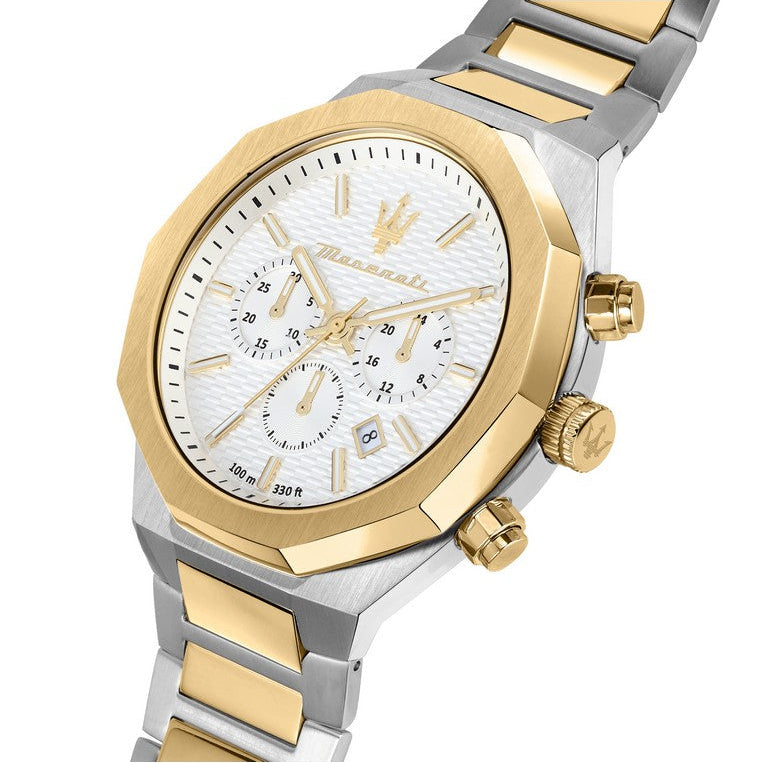 Maserati Stile Chronograph White Dial Two Tone Steel Strap Watch For Men - R8873642009 Buy Now By Maserati
