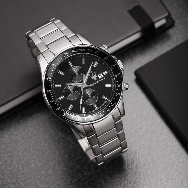 Maserati SFIDA Chronograph Black Dial Silver Steel Strap Watch For Men - R8873640015 Buy Now By Maserati