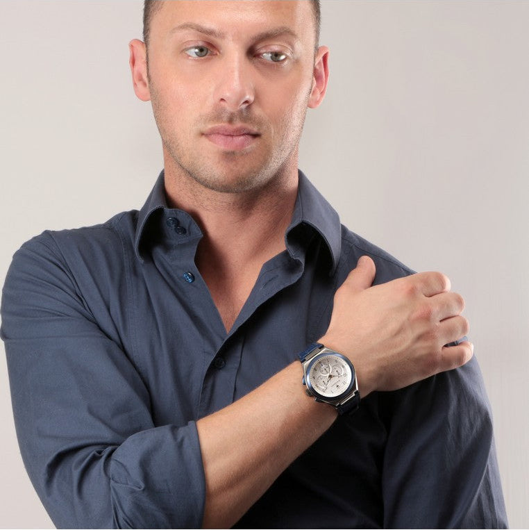 Maserati Triconic Chronograph White Dial Blue Leather Strap Watch For Men - R8871639001 Buy Now By Maserati