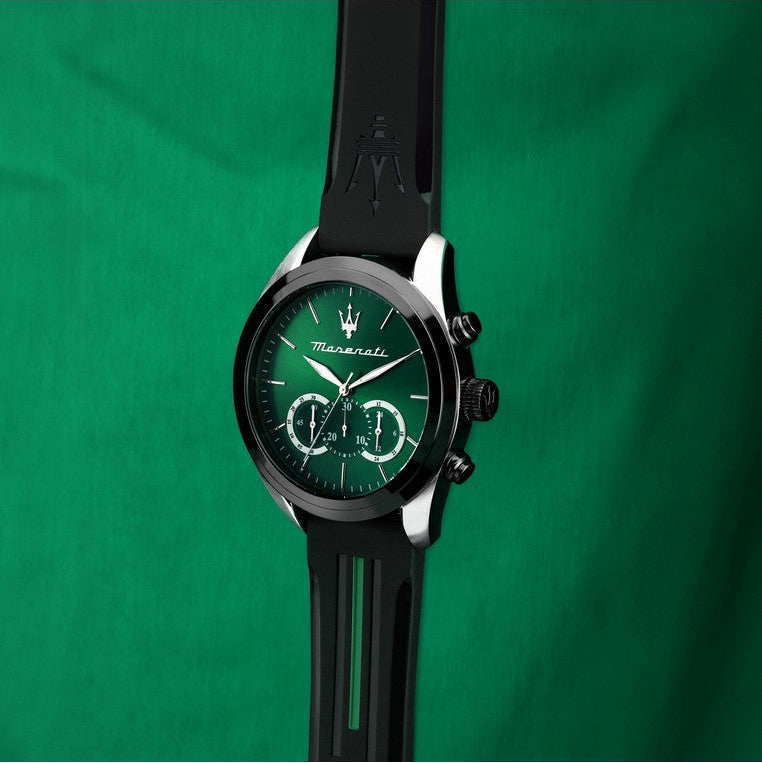 Maserati Traguardo Chronograph Green Dial Black Silicone Strap Watch For Men - R8871612043 Buy Now By Maserati