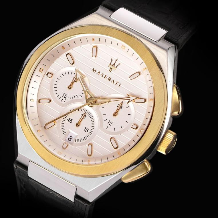 Maserati Triconic Chronograph White Dial Black Leather Strap Watch For Men - R8871639004 Buy Now By Maserati