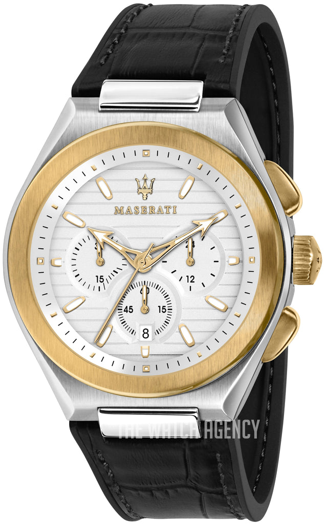 Maserati Triconic Chronograph White Dial Black Leather Strap Watch For Men - R8871639004 Buy Now By Maserati