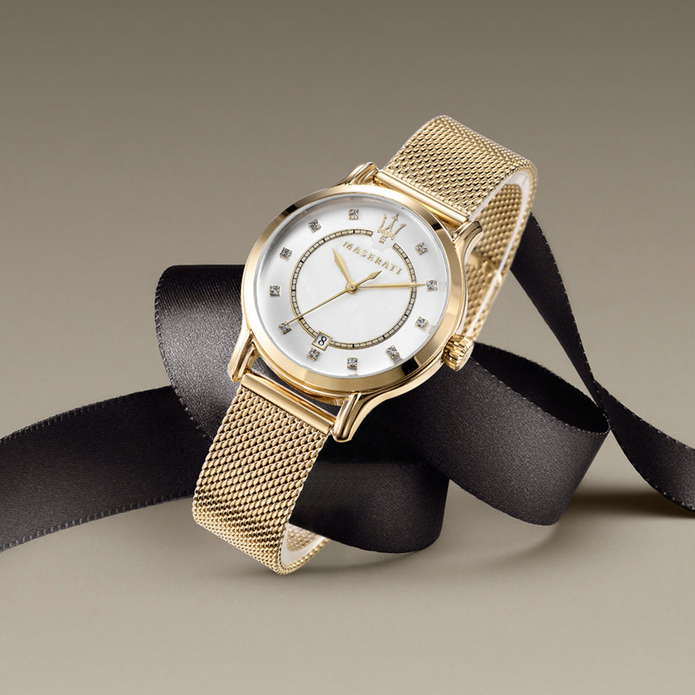 Maserati Epoca Mother of Pearl Dial Yellow Gold Mesh Strap Watch For Women - R8853118502 Buy Now By Maserati