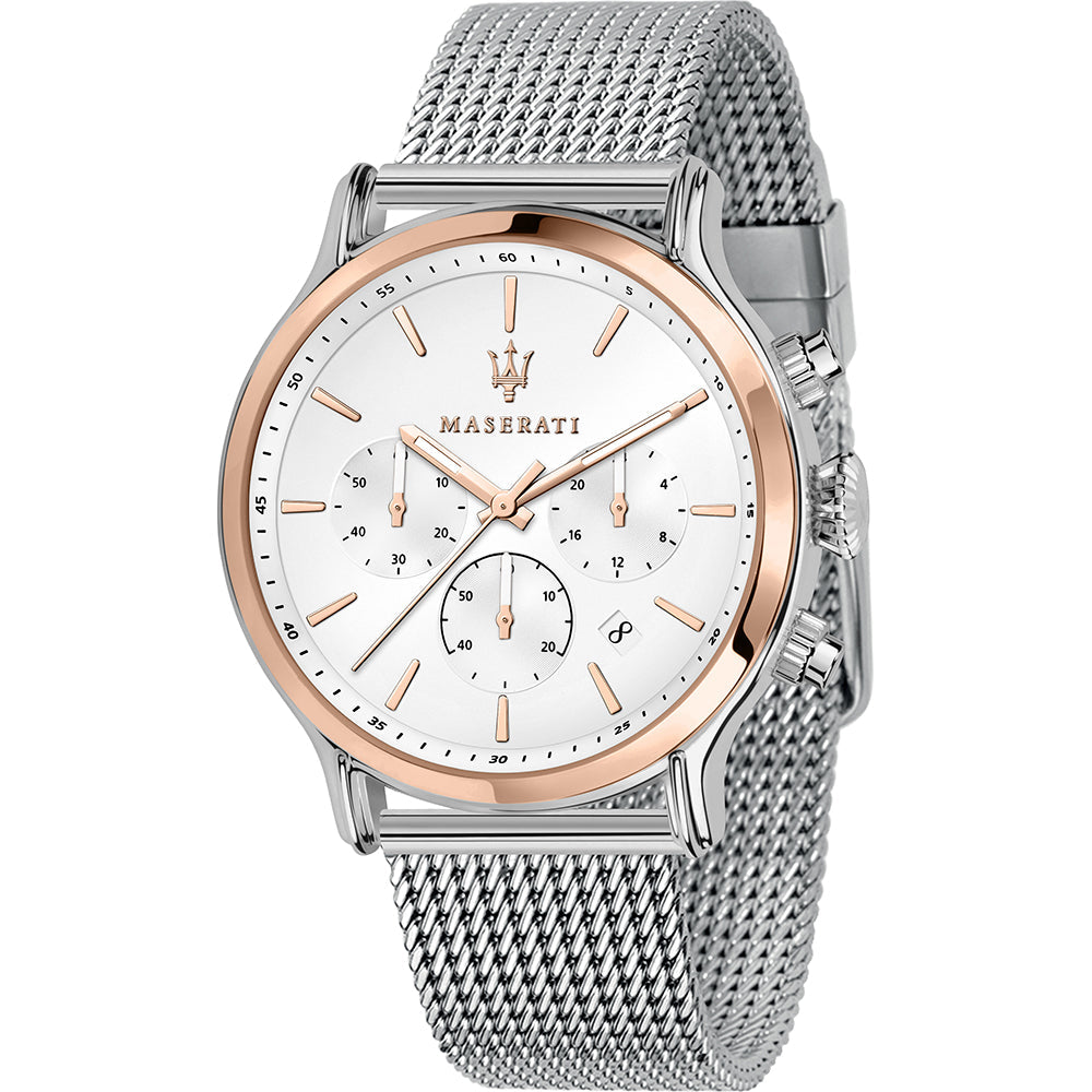 Maserati Epoca White Dial Chronograph Silver Mesh Bracelet Watch For Men - R8873618009 Buy Now By Maserati