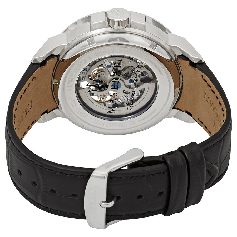 Maserati Ingegno Automatic Blue Skeleton Dial Black Leather Strap Watch For Men - R8821119004 Buy Now By Maserati