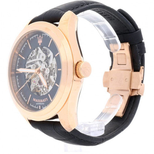 Maserati Traguardo Automatic Black Skeleton Dial Black Leather Strap Watch For Men - R8821112001 Buy Now By Maserati