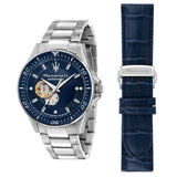 Maserati SFIDA Automatic Skeleton Blue Dial Silver Steel Strap Watch For Men - R8823140007 Buy Now By Maserati