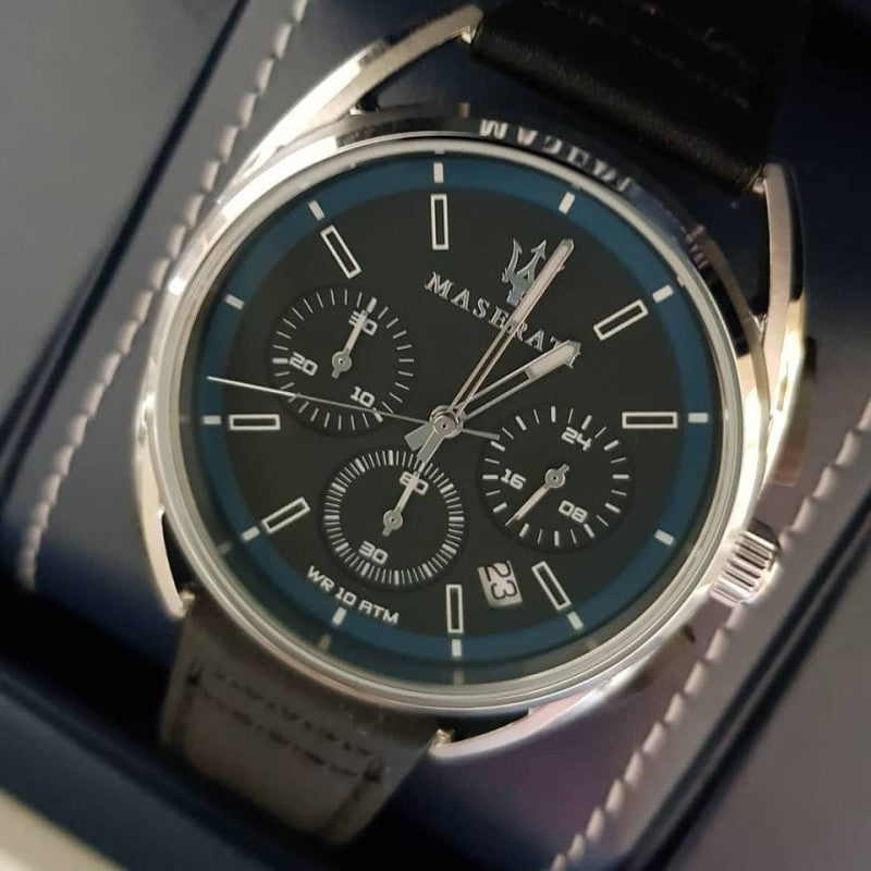 Maserati Trimarano Chronograph Black Dial Black Leather Strap Watch For Men - R8871632001 Buy Now By Maserati