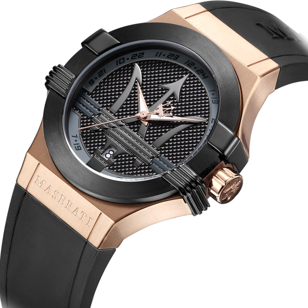 Maserati Potenza Black & Rose Gold Dial Black Rubber Strap Watch For Men - R8851108002 Buy Now By Maserati