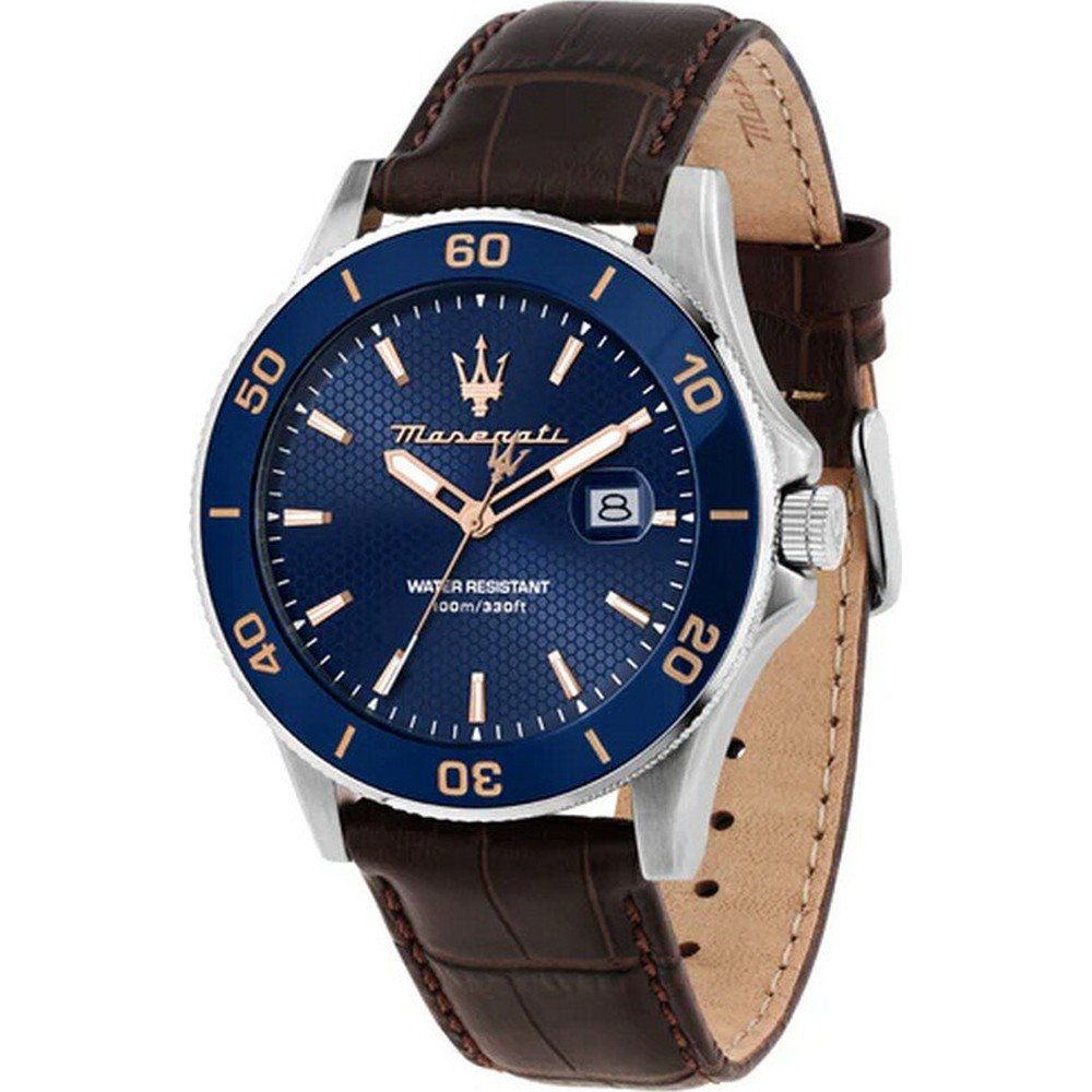 Maserati Competizione Analog Blue Dial Brown Leather Strap Watch for Men - R8851100004 Buy Now By Maserati