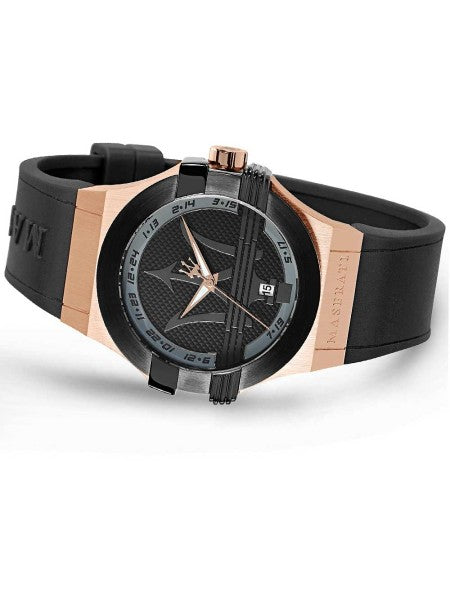 Maserati Potenza Black & Rose Gold Dial Black Rubber Strap Watch For Men - R8851108002 Buy Now By Maserati